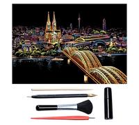 Scratch Art for Adults & Teens, Paint by Scratch 16 X 11.2 Inches, Scratch Off Paper Painting, Scratchart Kit Ornaments, Colorful Sketches Rainbow Scratch Art (Cologne Cathedral)