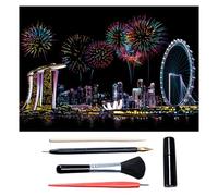 Scratch Art for Adults & Teens, Paint by Scratch 16 X 11.2 Inches, Scratch Off Paper Painting, Scratchart Kit Ornaments, Colorful Sketches Rainbow Scratch Art (Singapore)