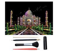 Scratch Art for Adults & Teens, Paint by Scratch 16 X 11.2 Inches, Scratch Off Paper Painting, Scratchart Kit Ornaments, Colorful Sketches Rainbow Scratch Art (Taj Mahal)