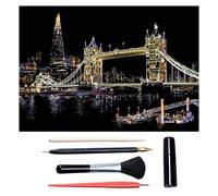 Scratch Art for Adults & Teens, Paint by Scratch 16 X 11.2 Inches, Scratch Off Paper Painting, Scratchart Kit Ornaments, Colorful Sketches Rainbow Scratch Art (Tower Bridge)
