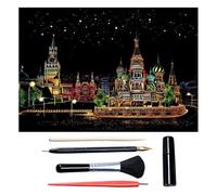 Scratch Art for Adults & Teens, Paint by Scratch 16 X 11.2 Inches, Scratch Off Paper Painting, Scratchart Kit Ornaments, Colorful Sketches Rainbow Scratch Art (Red Square)