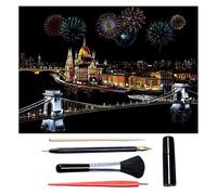 Scratch Art for Adults & Teens, Paint by Scratch 16 X 11.2 Inches, Scratch Off Paper Painting, Scratchart Kit Ornaments, Colorful Sketches Rainbow Scratch Art (Budapest)