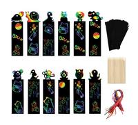 Scratch Art for Kids, 36 pcs Magic Rainbow Bookmarks for Kids, Party Bag Fillers for Kids, Animal Craft DIY Scratch Paper Art Tags with Wooden Stylus and Ribbons for Boys Girls Classroom Birthday