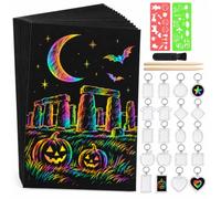 Scratch Art for Kids, Large A4 Rainbow Scratch Paper Set, 20 Craft Paper Sheets, 2 Stencils, 2 Bamboo Styluses, 1 Brush, Room for Creativity, Arts and Crafts for Kids, Plus 20 Blank DIY Charms