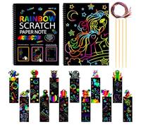 Scratch Art for Kids,Magic Rainbow Scratch Off Art Notebook,DIY Crafts for Kids,Animal Craft Scratch Paper Art Tags with Wooden Stylus and Ribbons for Christmas, Carnival,Birthday Gifts