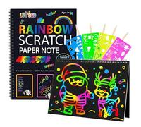 Scratch Art for Kids - Rainbow Scratch Art Set, Kids Scratch Art Paper with 2 Books, 5 Wooden Styluses & 4 Templates, DIY Scratch Paper for Kids Arts & Crafts, Fun Gift for Girls & Boys Age 3-12