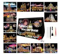 Scratch Art Painting for Adults & Kids-12PCS A4 Landmark Building Scratch Art Book Set|Scratch Painting Paper Craft Kit|Stress Relief Gift for Travel&Craft Lovers|Creative Home Decor(New City 2)