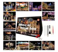 Scratch Art Painting for Adults & Kids-12PCS A4 Landmark Building Scratch Art Book Set|Scratch Painting Paper Craft Kit|Stress Relief Gift for Travel&Craft Lovers|Creative Home Decor(New City 3)