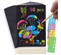 Scratch Art Paper for Kids, 50 Pcs Rainbow Scratch Paper Black Doodle Pads for Kids Party Game Chrismas Presents Birthday Gift (5.1'' x 7.4'')
