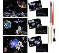 Scratch Art Paper, Paint by Scratch for Adults Kids, A3 Colorful Space-Themed Etch Foil Art Set, Sketch Painting Landscape Scratch Board with Brush Wooden Pens for Party Game Christmas Birthday Gift