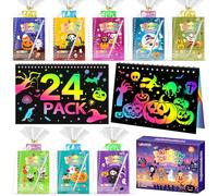 Scratch Art Party Bag Fillers for Kids - Halloween Rainbow Scratch Notebooks Arts and Crafts Halloween Party Bags Fillers, Birthday Classroom Gifts for Boys Girls Age 4-9 (24-Pack-Halloween)