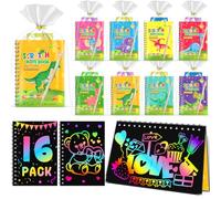 Scratch Art, Party Bag Fillers for Kids - Rainbow Scratch Art, Arts and Crafts, Class Gifts, Birthday Return Gifts for Boys Girls Age 4-9 (16-Pack-Dinos)