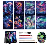 Scratch Art, XIATIAN Scratch Art Paper for Adults, 8 Sheets Glow in The Dark Scratch Art Rainbow Painting Paper with Scratching Tools, Magic Rainbow Cards Birthday Present Creative Crafts Set