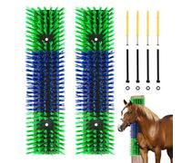 Scratch Brush for Cattle, Horse, Goat, Cow, Durable Scratch and Massage Grooming Tool for Healthy Coat, Relieves Itching, Easy Installation on Fence Posts (2 Pieces, Green)