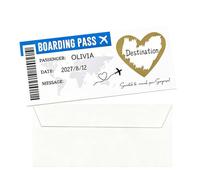 Scratch Card Holiday Reveal, Blue Surprise Personalised Boarding Pass with Envelope and Heart Scratch Card Stickers Travel Flight Ticket Surprise Trip Gift Greeting Cards for Women Men Family Lover