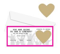 Scratch Card Reveal Concert Tickets, Music Concert Ticket Gift with Envelope and Heart Shaped Sticker, Personalized Surprise Scratch-Off for Birthday, Christmas (Pink & Gold)