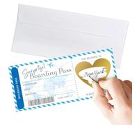 Scratch Card Reveal Holiday Surprise Travel Personalised Boarding Pass Scratch Card with Envelope and Heart Scratch Card Stickers for Spouse Family Lover Birthday Anniversary Travel Surprise (Bule)