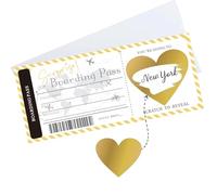 Scratch Card Reveal Surprise Personalised Boarding Pass Scratch Card with Envelope and Heart Scratch Card Stickers Where We Are Going on Holiday Travel Flight Ticket Boarding Pass Surprise Trip(Gold)