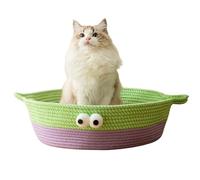 Scratch Cat Bed for Indoor Cats, Woven Cotton Rope Cat Beds, Round Pet Bed for Puppy and Kitten, Washable Small Dog Bed, Nest Beds for Cats Kitties Puppy Pets (Green,Large)