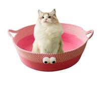 Scratch Cat Bed for Indoor Cats, Woven Cotton Rope Cat Beds, Round Pet Bed for Puppy and Kitten, Washable Small Dog Bed, Nest Beds for Cats Kitties Puppy Pets (Pink,Large)