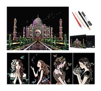 Scratch Design for Adults and Kids - Engraving Art With Holographic Paper Set - Creative Gift With 4 Tool Set for Children, Friends, Family (Taj Mahal)