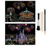 Scratch & Engraving Arts Paper Set - Rainbow Landscape Craft Kits for Teens & Adults, 2 Pack with 4 Tools