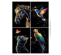 Scratch Off Art, Art Scratch Paper, Handmade Luminous Scratch Pads of 4 - Coloring Drawing Craft, Fun, Creative Landscape and Animal Art for Teenagers, Adults