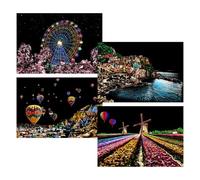 Scratch Off Art - Scratch Off Painting Kit, Rainbow scratch rystal Painting Paper | City Series Night View Scratch Board 4 Sheets Rainbow Scratch Art Painting Paper