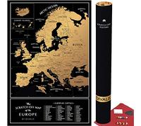 Scratch off Map of the Europe - Easy to Frame 24x16 European Travel Map Poster with Cities - Large Black and Gold Push Pin Travel Wall Maps - Scratchable Europe Map with Scratcher Included