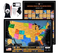 Scratch off Map of the United States + All US National Parks Scratch off Poster + Complete Scratch Off USA Map Kit - Includes 50 Landmarks & Scratchable Flags - Premium Travel Map Gift for Travelers