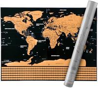 Scratch Off World Map Poster 82x59cm Gold Foil with 210 Country | paper resists edge curling, scratchable gold foil reveals vivid , includes small islands & 210 flags, detailed