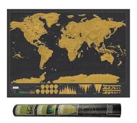 Scratch Off World Map,Travel Map Poster 42x30cm,Black Gold Map of the World with Scratch-Off Countries Chip,Adventure Map for Tracking Adventures and Learning Geography for Students