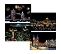 Scratch Painting Kit - A4 Sheets 8.27×11.42 Inch | Rainbow City Scratch Kit | Sight Scratch Board | DIY Drawing Pen, Creative Art Set For