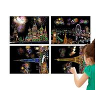 Scratch Painting Kit - A4 Sheets 8.27×11.42 Inch | Rainbow City Scratch Kit | Sight Scratch Board | DIY Drawing Pen, Creative Art Set For