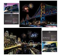 Scratch Painting Kits for Adults Rainbow Painting Art Paper, World Famous City DIY Night View Scratchboard for Adults and Kids with 4 Tools,Size 11.2''x16'' (Seattle)