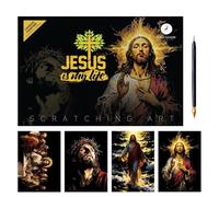 Scratch Paper Art - Premium Paper 16.3x29.3 Cm | Scratch Off Paint Set With Colorful In Memory Of Jesus | Creative Craft Kit With Gold Pen, Four Classic Designs