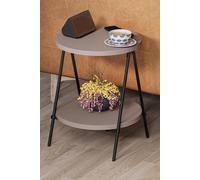 FWStyle Scratch Resistant 2 Tier Round Side Table Metal Frame Mocha Grey FWStyle Grey