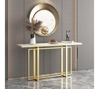 Scratch-Resistant Console Table with Gold Base - Contemporary Rectangle Accent Table for Entryway, Foyer, Hall - White Wall Art Display