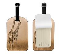 Scratch-Resistant Leather Luggage Tags for Suitcases, Two Giraffe Running Barren, Personalized Travel Id Bag Tags for Backpacks, Bags with Privacy Cover, Ideal Travel Accessories for Men & Women