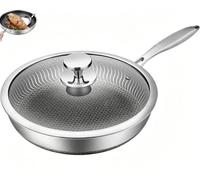 Scratch Resistant Non Stick Hybrid Frying Pan with Lid, Multi-Layer Induction Compatible Skillet Featuring Even Heat Distribution for Daily Home Cooking(with Cover,30)