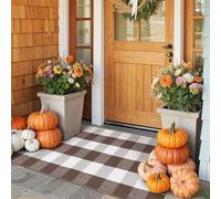 Scratch-Resistant Phone shell | Fall Farmhouse Checkered,Brown and White,24"x51",Washable,Cotton,Thanksgiving Layered Door Mats Outdoor Autumn Holiday Decor