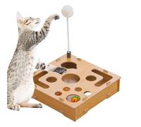 Scratching Box with Claw Care Function, Wooden Activation Mat with Labyrinth Design, with Bell Ball and Integrated Claw Grinder, for Kittens, Puppies, Rabbits, for Playing in the House and for