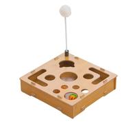 Scratching Puzzle for Cats to Enrich as a Play Box, Wooden Activity Board, with Bell Ball and Integrated Claw Grinder, for Kittens, Puppies, Rabbits, for Playing in the House and for Indoo