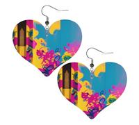 Scrawled-upon Wall Double-Sided Faux Leather Large Dangle Earrings for Women Heart-Shape Lightweight Spring Winter Decorative Earrings for Holiday Concert Party Decor Gifts