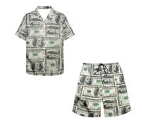 SCRAWLGOD A Hundred Dollar Bill Men's 2 Piece Outfit Shirt Sets Casual Swim Trunk Beach Shorts Vacation Summer Beach Outfits Hawaiian Swimsuits