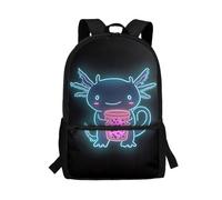 SCRAWLGOD Blue Axolotl School Bags for Girls Age 6-7/7-8/8-9/9-10 Neon Secondary Student Backpack 17 inch Children Rucksack Kids Elementary Back Pack
