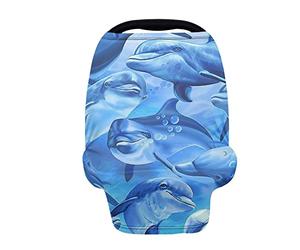 SCRAWLGOD Blue Dolphin Print Babies Car Seat Cover for Breastfeeding Scarf Soft Multi Use Nursing Cover for Baby Carseat Canopy Shopping Cart Cover
