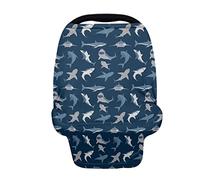SCRAWLGOD Blue Dolphin Print Carseat Covers for Baby Breastfeeding Multi use Car Seat Canopy Cover, Infant Stroller Canopy Cover for Boys Girls