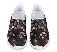 SCRAWLGOD Cherry Blossom Print Womens Slip On Flats Loafer Ladies Casual Walking Running Shoes Breathable Mesh Sneakers