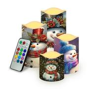 SCRAWLGOD Christmas Snowmen Print Wave Flickering LED Candles th Remote Color Changing & Timer,Christmas Theme Battery Operated Multicolor Pillar Candle Set of 4 Christmas Decor